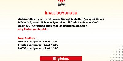 Elbistan Belediyesi’nden İHALE DUYURUSU